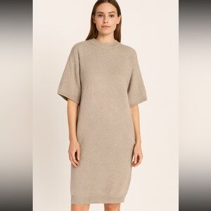 New Merino Wool Sweater Dress Taupe Minimalist Quiet Luxury Capsule Wardrobe M
